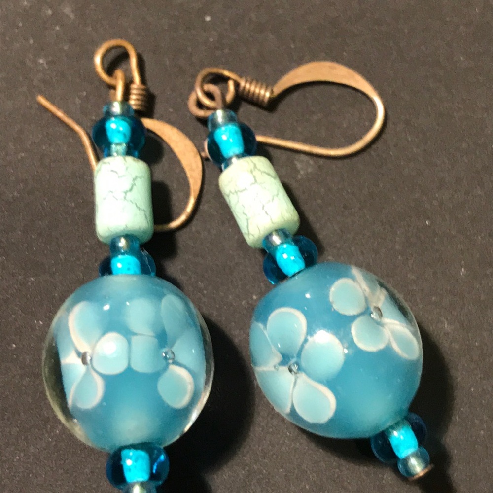 Summer flower glass bead vintage art glass earrings